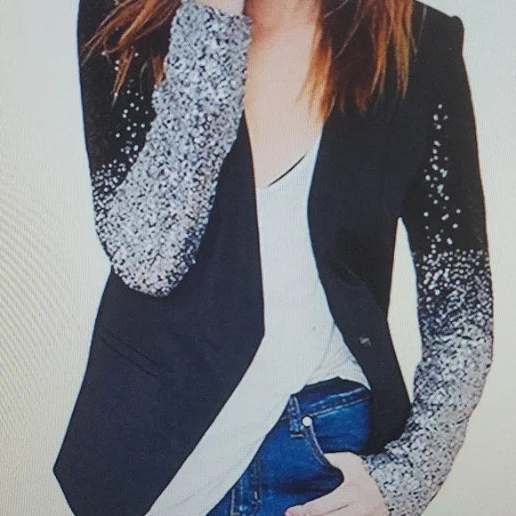 Haoyihui black and silver sequin blazer - Picture 1 of 8